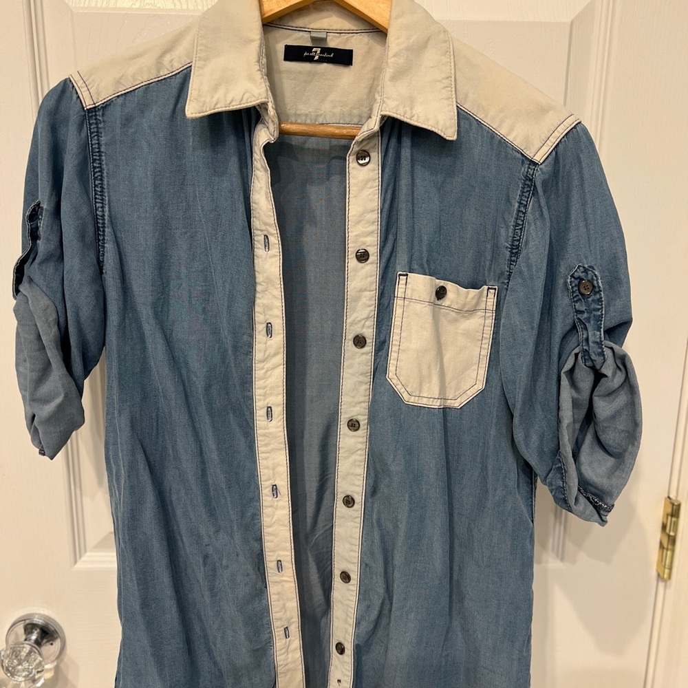 7 For All Mankind Denim and Beige Button-Down Shirt
